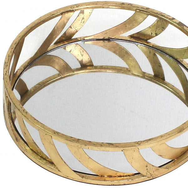 Homeroots 14" Gold Round Metal Geometric Vanity Tray   274456