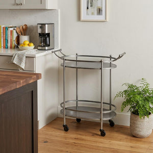15 X 28 X 31 Antique Bronze Oval Rolling Service Cart for Elegant Dining