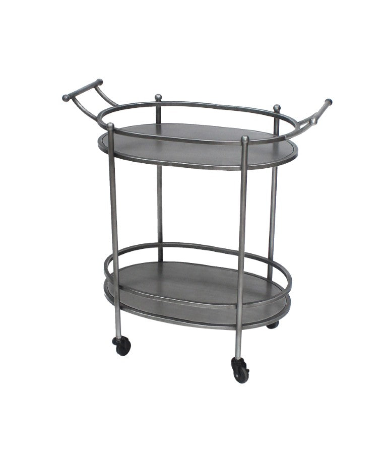 HomeRoots 15 X 28 X 31 Antique Bronze Oval Rolling Service Cart for Elegant Dining 274457