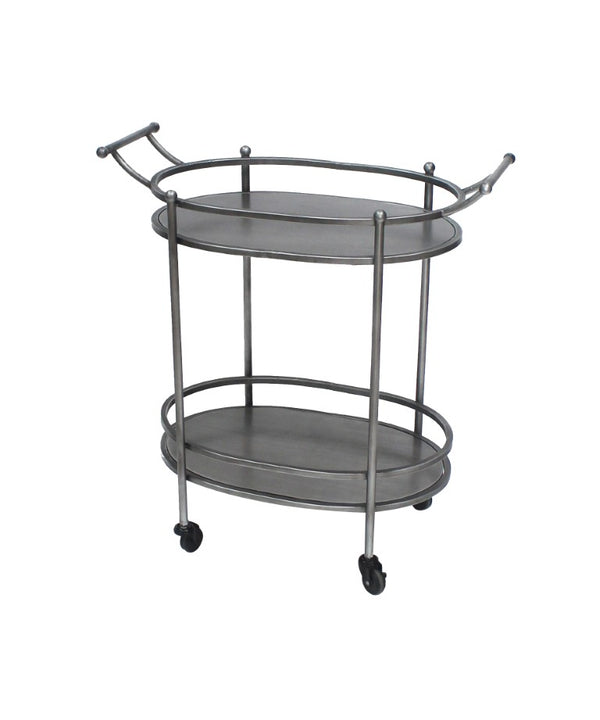 HomeRoots 15 X 28 X 31 Antique Bronze Oval Rolling Service Cart for Elegant Dining 274457