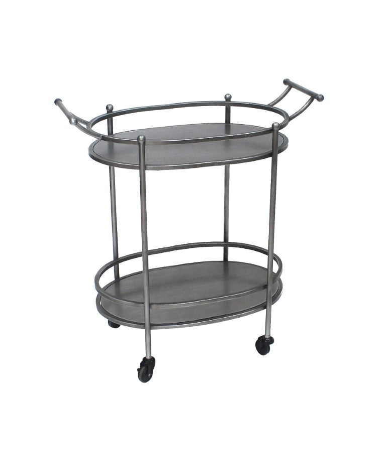 HomeRoots 15 X 28 X 31 Antique Bronze Oval Rolling Service Cart for Elegant Dining 274457