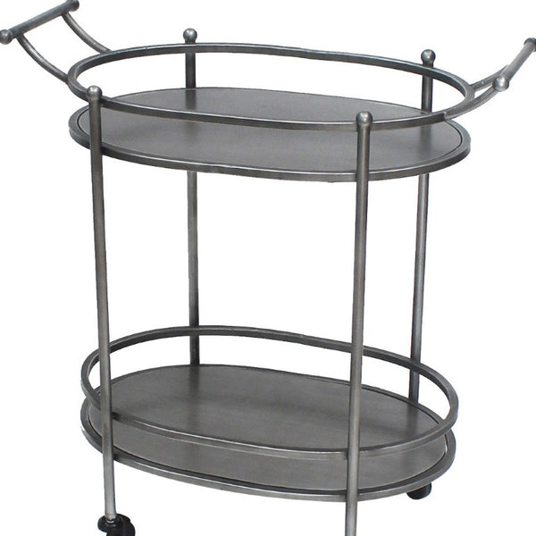 15 X 28 X 31 Antique Bronze Oval Rolling Service Cart for Elegant Dining