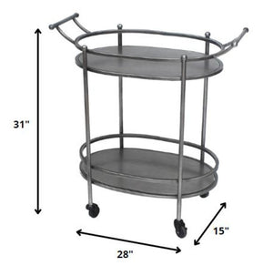 15 X 28 X 31 Antique Bronze Oval Rolling Service Cart for Elegant Dining