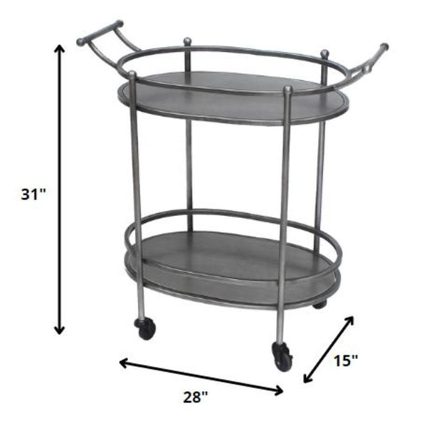 15 X 28 X 31 Antique Bronze Oval Rolling Service Cart for Elegant Dining