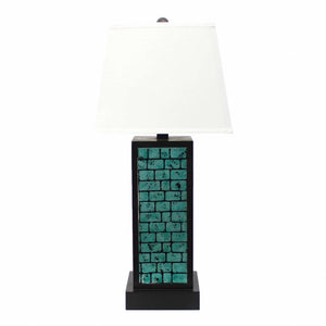 HomeRoots 31" Modern Black Metal Bedside Lamp with White Linen Shade - Stylish Ambient Lighting for Any Room 274458