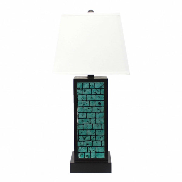 HomeRoots 31" Modern Black Metal Bedside Lamp with White Linen Shade - Stylish Ambient Lighting for Any Room 274458