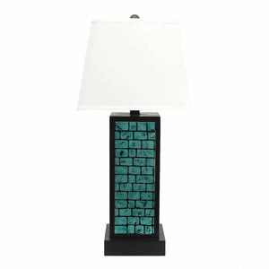 HomeRoots 31" Modern Black Metal Bedside Lamp with White Linen Shade - Stylish Ambient Lighting for Any Room 274458