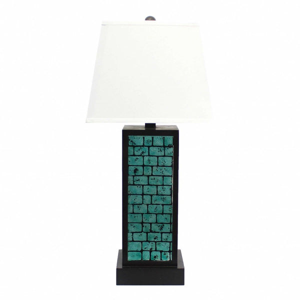 HomeRoots 31" Modern Black Metal Bedside Lamp with White Linen Shade - Stylish Ambient Lighting for Any Room 274458