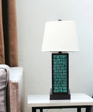 HomeRoots 31" Modern Black Metal Bedside Lamp with White Linen Shade - Stylish Ambient Lighting for Any Room 274458
