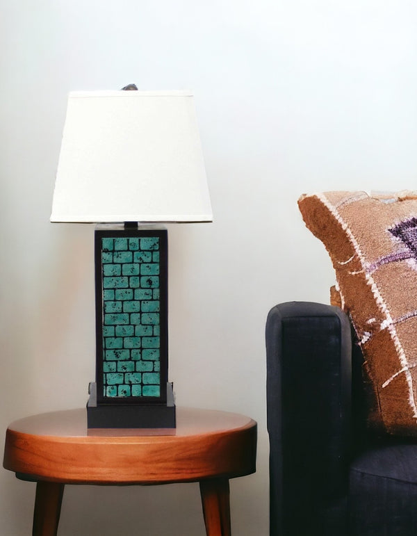 HomeRoots 31" Modern Black Metal Bedside Lamp with White Linen Shade - Stylish Ambient Lighting for Any Room 274458