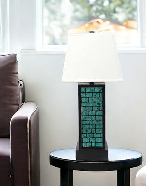 HomeRoots 31" Modern Black Metal Bedside Lamp with White Linen Shade - Stylish Ambient Lighting for Any Room 274458