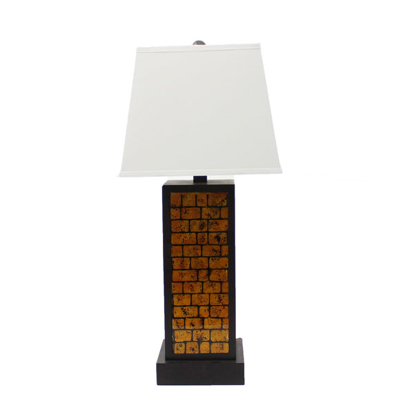 HomeRoots 31" Striking Black and Yellow Metal Table Lamp with White Shade for Modern Bedside or Living Spaces 274459