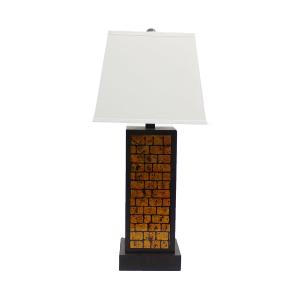HomeRoots 31" Striking Black and Yellow Metal Table Lamp with White Shade for Modern Bedside or Living Spaces 274459