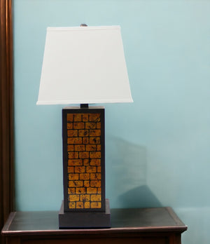 HomeRoots 31" Striking Black and Yellow Metal Table Lamp with White Shade for Modern Bedside or Living Spaces 274459