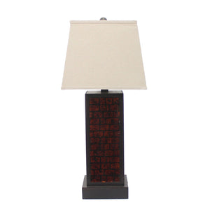 HomeRoots 31" Black Metal Bedside Table Lamp with Warm Beige Shade & Burgundy Accents for Cozy Elegance 274460