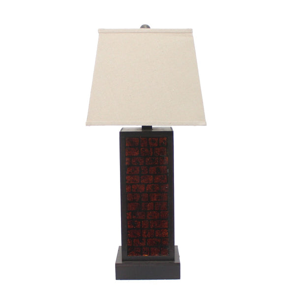 HomeRoots 31" Black Metal Bedside Table Lamp with Warm Beige Shade & Burgundy Accents for Cozy Elegance 274460