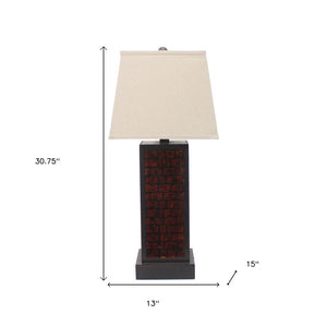 HomeRoots 31" Black Metal Bedside Table Lamp with Warm Beige Shade & Burgundy Accents for Cozy Elegance 274460