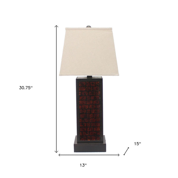 HomeRoots 31" Black Metal Bedside Table Lamp with Warm Beige Shade & Burgundy Accents for Cozy Elegance 274460