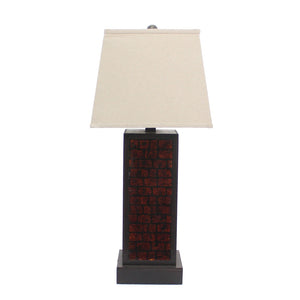 HomeRoots 31" Black Metal Bedside Table Lamp with Warm Beige Shade & Burgundy Accents for Cozy Elegance 274460