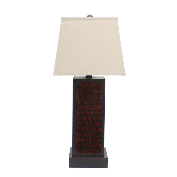 HomeRoots 31" Black Metal Bedside Table Lamp with Warm Beige Shade & Burgundy Accents for Cozy Elegance 274460
