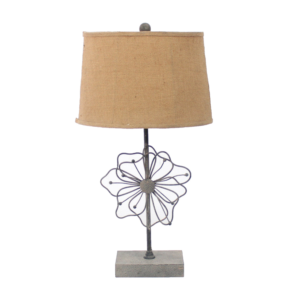 Homeroots 11 X 15 X 27.75 Tan Country Cottage With Blooming Flower Pedestal - Table Lamp   274463
