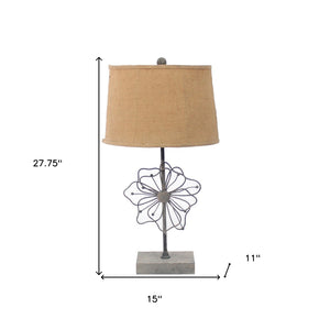 HomeRoots 28" Distressed Gray Metal Bedside Lamp with Khaki Shade - Cozy, Stylish Lighting for Any Space 274463
