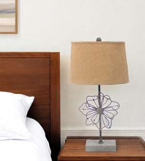 Homeroots 11 X 15 X 27.75 Tan Country Cottage With Blooming Flower Pedestal - Table Lamp   274463