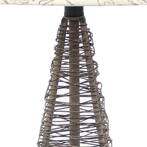 Homeroots 29" Gray Metal Geometric Bedside With White Text Drum Shade   274464