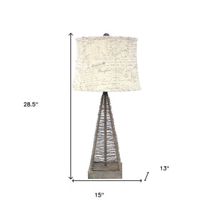 Homeroots 29" Gray Metal Geometric Bedside With White Text Drum Shade   274464