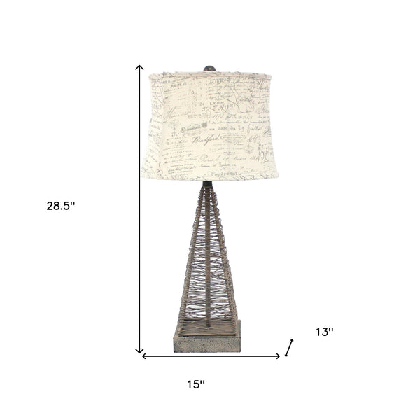 Homeroots 29" Gray Metal Geometric Bedside With White Text Drum Shade   274464