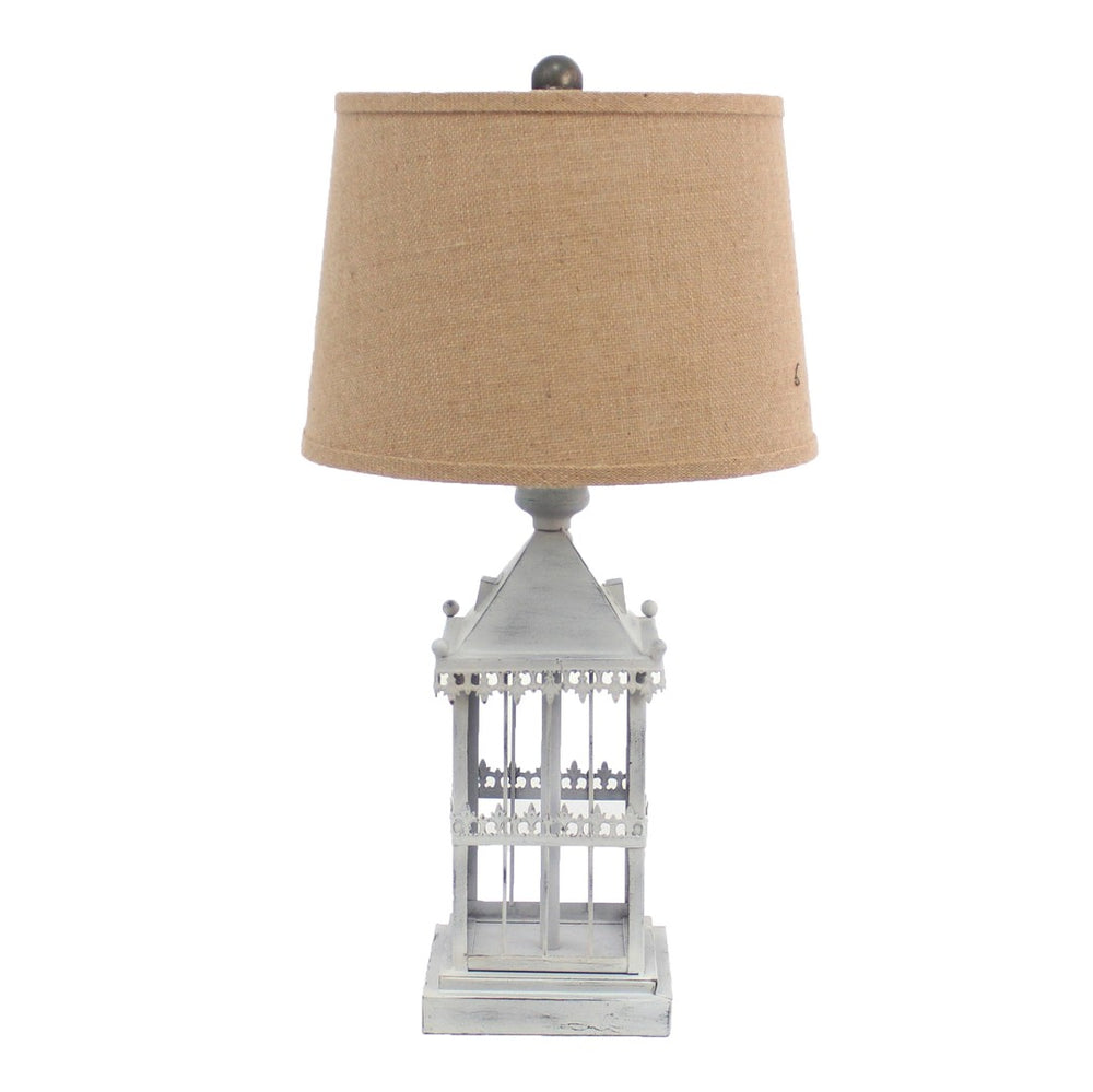 HomeRoots 26" Gray Metal Table Lamp with Rustic Brown Drum Shade for Cozy Ambiance in Any Room Decor 274465