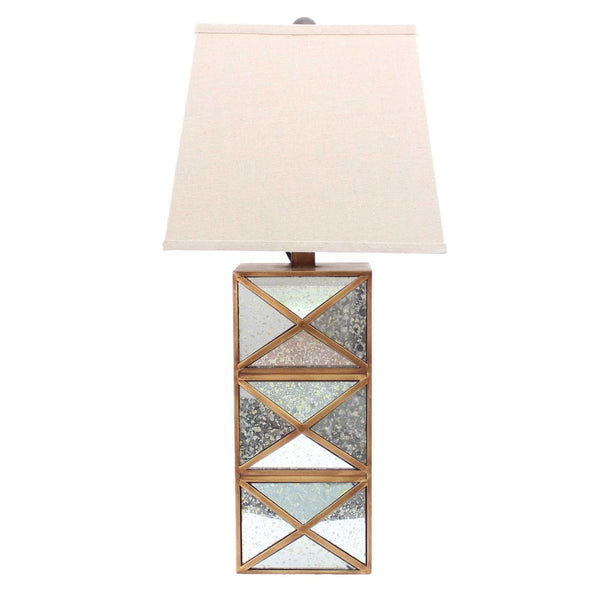 HomeRoots 28" Distressed Gold & Silver Metal Bedside Lamp with Beige Shade – Vintage Charm for Cozy Lighting 274466