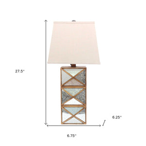 HomeRoots 28" Distressed Gold & Silver Metal Bedside Lamp with Beige Shade – Vintage Charm for Cozy Lighting 274466