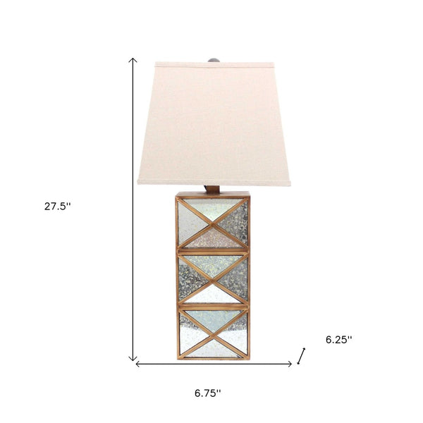 HomeRoots 28" Distressed Gold & Silver Metal Bedside Lamp with Beige Shade – Vintage Charm for Cozy Lighting 274466
