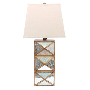 HomeRoots 28" Distressed Gold & Silver Metal Bedside Lamp with Beige Shade – Vintage Charm for Cozy Lighting 274466