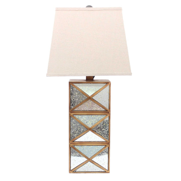 HomeRoots 28" Distressed Gold & Silver Metal Bedside Lamp with Beige Shade – Vintage Charm for Cozy Lighting 274466