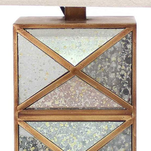 HomeRoots 28" Distressed Gold & Silver Metal Bedside Lamp with Beige Shade – Vintage Charm for Cozy Lighting 274466