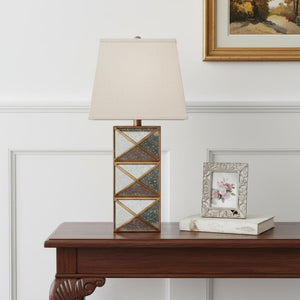 HomeRoots 28" Distressed Gold & Silver Metal Bedside Lamp with Beige Shade – Vintage Charm for Cozy Lighting 274466