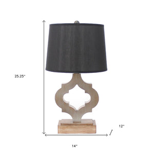 HomeRoots 25" Distressed Brown Wood Bedside Lamp with Black Shade - Rustic Charm for Cozy Ambiance 274467