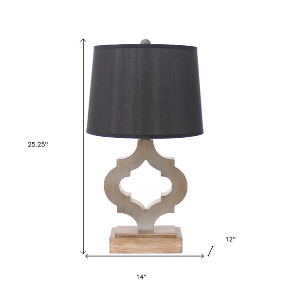 HomeRoots 25" Distressed Brown Wood Bedside Lamp with Black Shade - Rustic Charm for Cozy Ambiance 274467