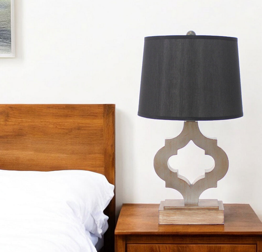 Homeroots 12 X 14 X 25.25 Black Traditional Wooden Linen Shade - Table Lamp   274467