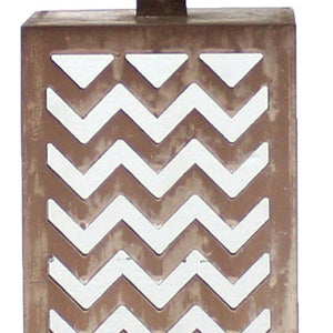 HomeRoots 28" Distressed Natural and Silver Metal Bedside Lamp with Beige Cone Shade for Cozy Lighting Decor 274468