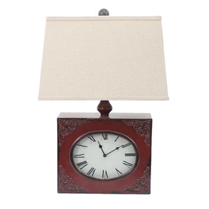 HomeRoots 22" Distressed Metal Bedside Lamp with Beige Shade - Stylish Illumination for Cozy Bedrooms Red 274469