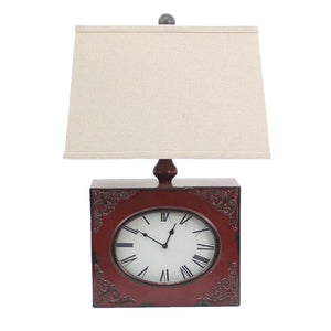 HomeRoots 22" Distressed Metal Bedside Lamp with Beige Shade - Stylish Illumination for Cozy Bedrooms Red 274469