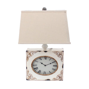HomeRoots 22" Distressed Metal Bedside Lamp with Beige Shade - Stylish Illumination for Cozy Bedrooms White 274471