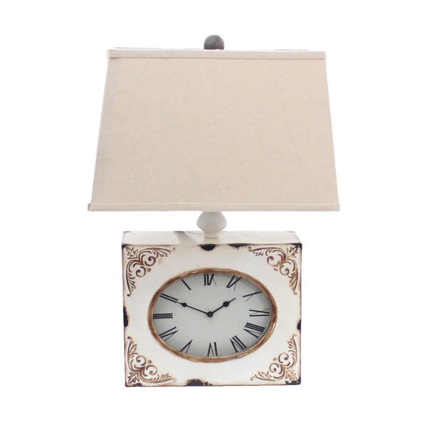 HomeRoots 22" Distressed Metal Bedside Lamp with Beige Shade - Stylish Illumination for Cozy Bedrooms White 274471