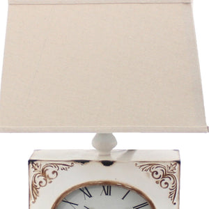 HomeRoots 22" Distressed Metal Bedside Lamp with Beige Shade - Stylish Illumination for Cozy Bedrooms White 274471