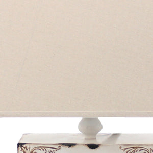 HomeRoots 22" Distressed Metal Bedside Lamp with Beige Shade - Stylish Illumination for Cozy Bedrooms White 274471