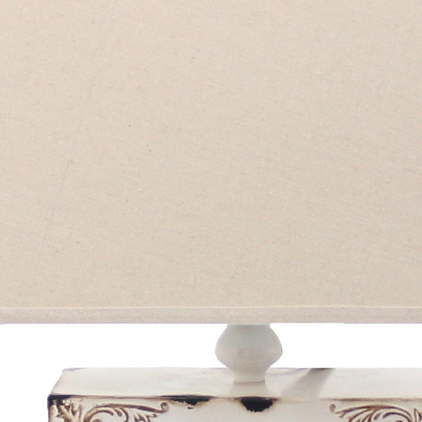 HomeRoots 22" Distressed Metal Bedside Lamp with Beige Shade - Stylish Illumination for Cozy Bedrooms White 274471