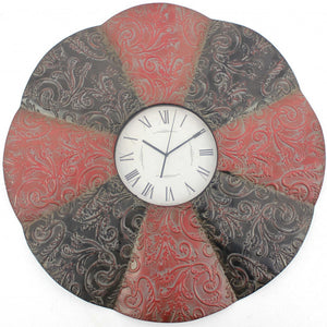 Homeroots 30" Novelty Red And Black Glass Analog Wall Clock  Metal 274483